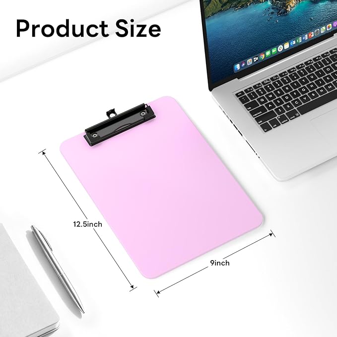 Zoenley A4 Plastic Clipboard Set of 12, Light Colorful 12.5 x 9 Letter Size for Classroom, Students, Teacher, Nurse, 8.5 x 11 Clip Board with Low Profile Black Clip, Office & School Supplies