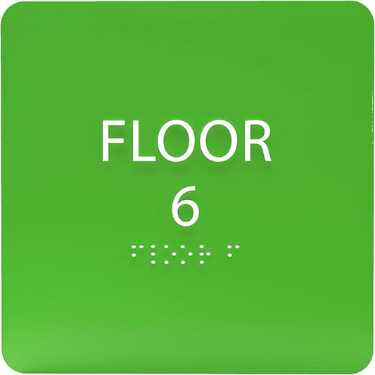 ADA CENTRAL SIGNS - 6" X6" Floor 6 Sign - ADA Compliant Tactile Graphics Grade 2 Braille Text Acrylic Wall Signs - Directional Assistance, Floor Number Safety Sign for Office, school Hospital, Apartment