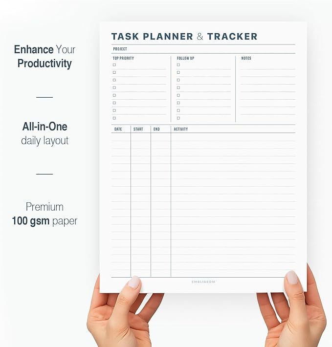 Task Planner & Tracker 8.5 x 11 Tear-Off 70 Sheet Planner Pad – Project Organizer with Time Log, Top Priority, Follow-Up – Notepad for Home & Office (White, Minimalist, 2 Pack)