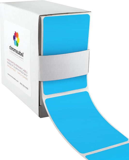 ChromaLabel 2 x 3 inch Permanent Color Code Rectangle Labels, 250 Labels per Dispenser Box, Light Blue