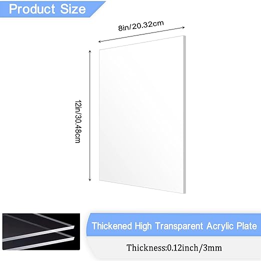 4 Pack 8x12 Inch Acrylic Sheet 1/8" Thick, Cast Acrylic Sheet, Clear Plexiglass Sheets, for Craft Projects, Display Cases, Signs, Photo Frame