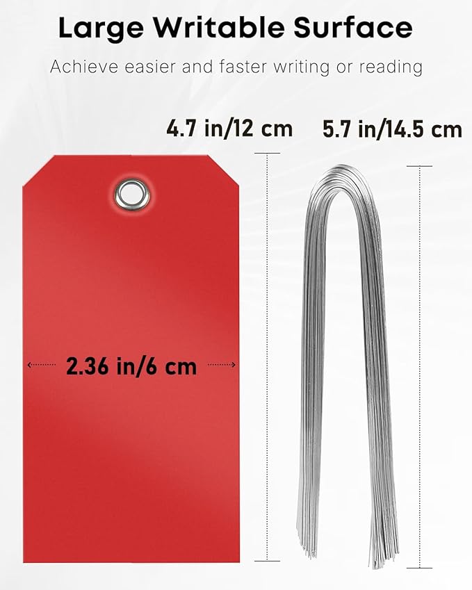 Uniclife 120 Pcs Red Plastic Tags for Labeling 4.7"x 2.36" Plastic Shipping Tag with Wire Writable Waterproof Tag Price Tags with Reinforced Eyelet Blank Hang Label for Luggage