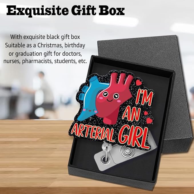 Sixrip I'm an Arterial Girl Retractable Glitter Badge Reel with Alligator Clip, Funny Heart Aorta Badge Holder Gift for Cardiology Doctor Nurse VAT RN Cardiologist Cardiovascular Medical Office Work