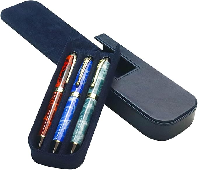 MIVLXLX Leather Triple Pen Case Pencil Pouch Holder for Three Fountain Ballpoint Rollerball Pens and Pencils Gift Choice for Man/Woman/Office (blue)