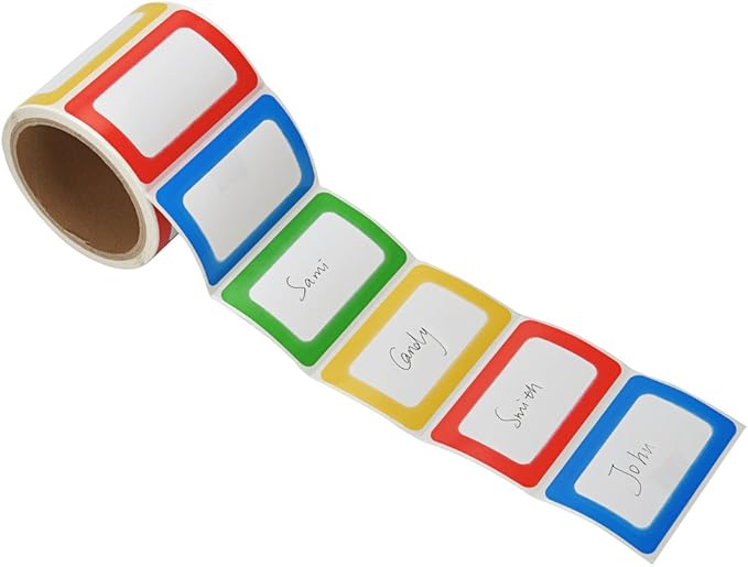 MFLABEL® Colorful Plain Name Tag Labels - 200 Stickers, 3.5 x 2.25 Inch, Colorful Border Name Tags for Office, Meetings, School, Home, Events, and Parties