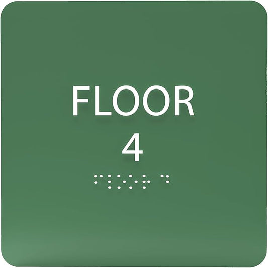 ADA CENTRAL SIGNS - 6" X6" Floor 4 Sign - ADA Compliant Tactile Graphics Grade 2 Braille Text Acrylic Wall Signs - Directional Assistance, Floor Number Safety Sign for Office, school Hospital, Apartment