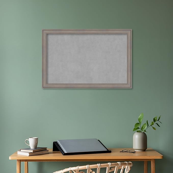 Amanti Art Grey Framed Magnetic Board 23x35 Large Vision Board for use with Magnets, 100% Metal Sheet to Display Items as Office Decor or for Home Organization in mudroom, Kitchen or Kids Room