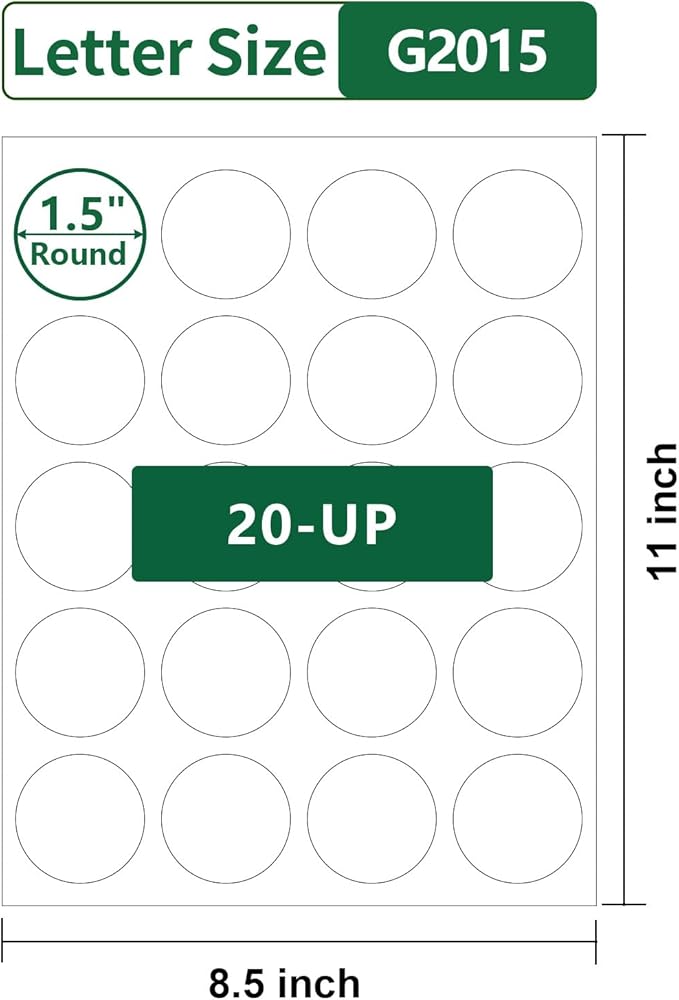 Gemsroyal 2.5 Inch Round Labels Printable,Matte White Circle Printable Stickers,2.5" Circle Labels for Printer,2-1/2" Blank Round Sticker Label,40 Sheets,12 Stickers per Page,World Class Materials