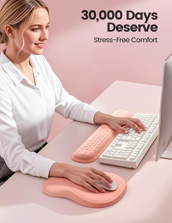 Meatanty Keyboard and Mouse Pad Wrist Rest Set, Ergonomic Wrist Pad Support, Computer Hand Palm Rest Combo, Memory Foam Typing Desk Accessories Carpal Tunnel Cushion, Laptop Office Home School-Blue