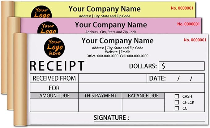 Custom Invoice Book in 3-Part /2-Part Receipt Book with Carbon Copies Personalized Carbonless Service Invoice Form Books Sales Order Book with Company Name Logo Address,H3-Receipt Book