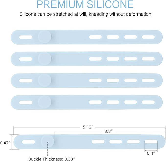 Donruby 24Pcs Silicone Cable Ties - Reusable & Washable with Locking Buckles, Adjustable Fastening Cable Management Straps, Multi-Purpose High Elasticity Cord Organizer (Ice Blue)