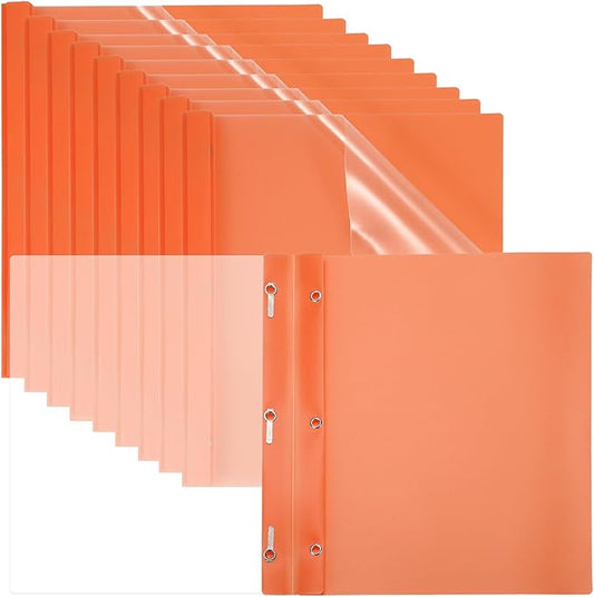 PATIKIL Plastic Report Covers with Prong, 10 Pcs 80 Sheet Clear Front Presentation Binders with 3 Metal Prong Fasteners Report Folder for Resume Documents Files Letter, Orange