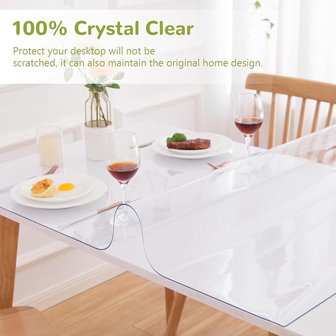 Eisdroma 24 x 48 Inch Clear Table Cover Protector, Clear Table Protector for Dining Room, 1.5mm Plastic Table Cover, Waterproof Table Pad for Kitchen, Office