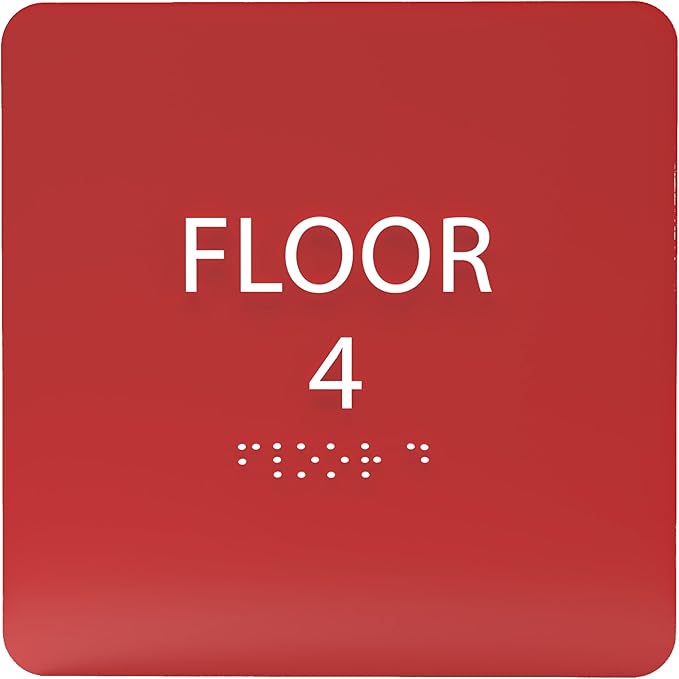 Red ADA Floor 4 Sign with Braille – Made from Durable Acrylic and Ready to Mount