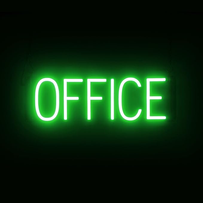SpellBrite OFFICE Sign | Directional Sign with Neon Look, Green LED Light Source | 20.5" x 6.3"