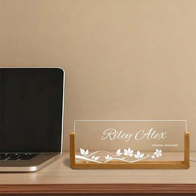 Custom Name Plate for Desk, Personalized Light Up Acrylic Desk Name Plate, Personalized Office Gifts for Women Men, Contemporary Desk Decor