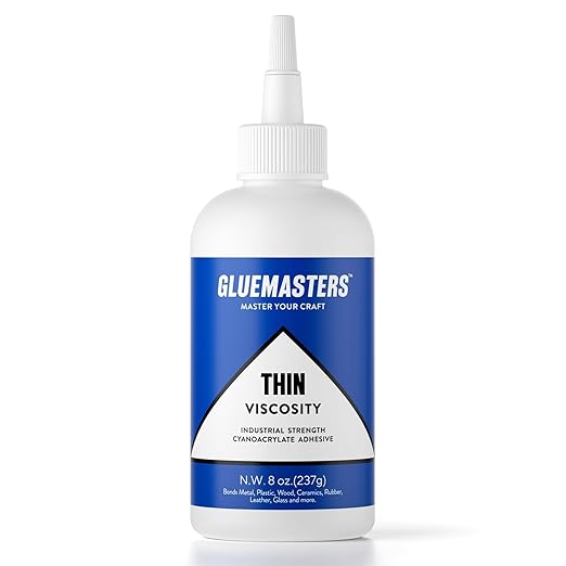 Glue Masters Industrial Grade Cyanoacrylate Adhesive - 8 Oz Thin Viscosity, Extra Large, Protective Cap