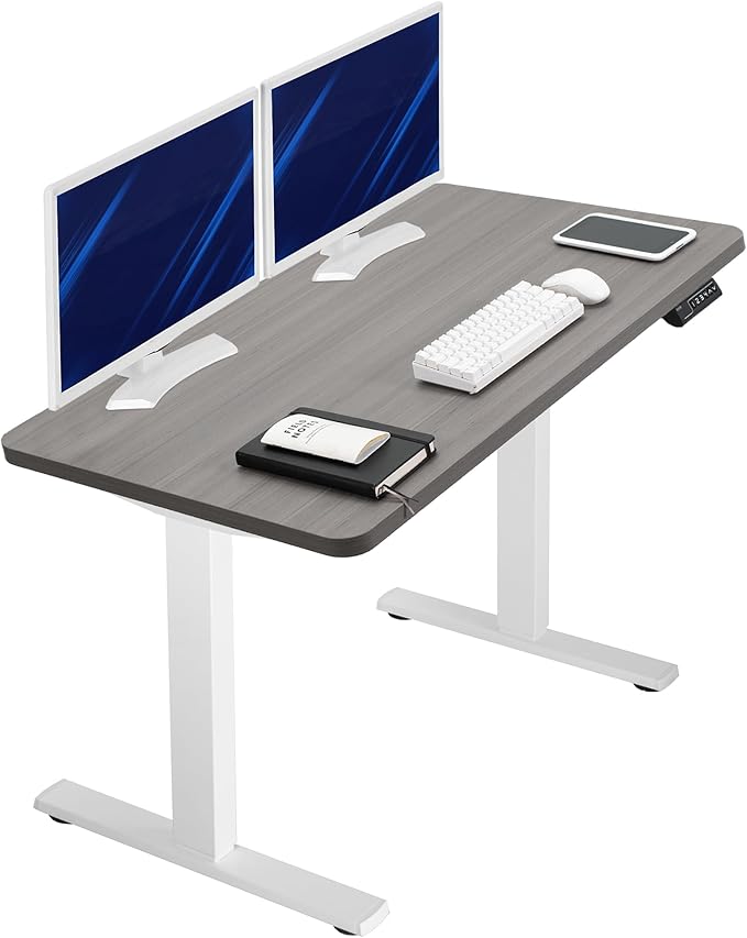 VIVO Electric 43 x 24 in Standing Desk, Memory Height Adjustment, 1B Series, Holds 220 lbs, One-Piece Dark Gray Top, White Frame, DESK-KIT-1W4G