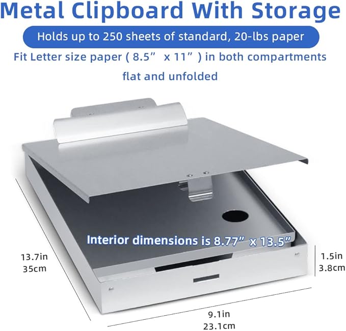 Sunnyclip Metal Clipboard with Storage, Aluminum Three-Tier Box Clipboards,Binder Form Holder with High Capacity Clip,Great for Worksites,Management,Office Business Professionals,14 x 9 x1.5 inch