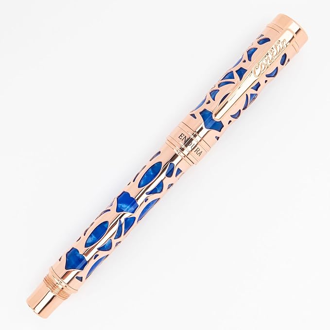 Conklin Endura Deco Crest Fountain Pen in Blue, Fine Nib, Premium Writing Instrument