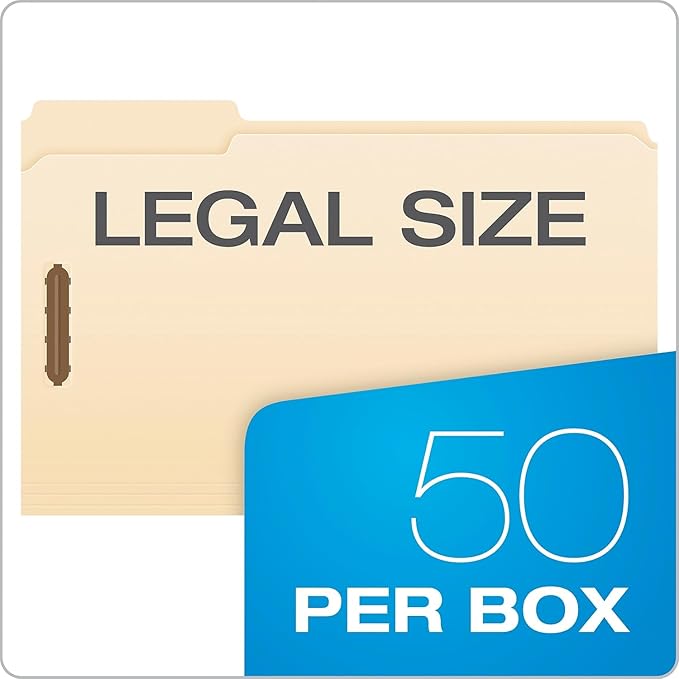 Pendaflex Manila Fastener Folders, Legal Size, 2 Fasteners, 1/3 Cut, 50/BX (FM313EE)