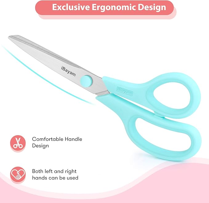 Scissors, iBayam 8" All Purpose Scissors Bulk 3-Pack, Ultra Sharp 2.5mm Thick Blade Shears Comfort-Grip for Aesthetic Fun Cute School Office Teacher Desk Crafts and Art Supplies Accessories Essential
