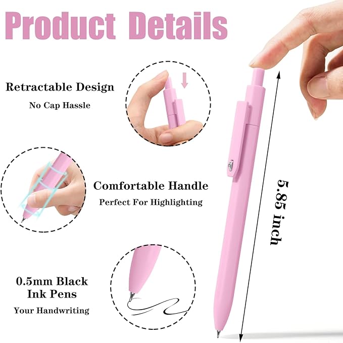Piochoo Gel Pens, 8 Pcs 0.5mm Fine Point Aesthetic Pens, Quick Dry No Smudge, Smooth Writing Comfortable Grip Pen, Cute Black Ink Journaling Pens for School Supplies Office Desk Accessories