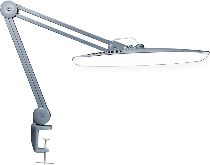 Neatfi XL 2,200 Lumens LED Desk Lamp with Clamp, 24 Watt Bright Architect Task Lamp, 20 Inches Dimmable Computer Light, Adjustable Desk Light for Home, Office, Crafts, Nails & Hobbies (Non-CCT, Gray)
