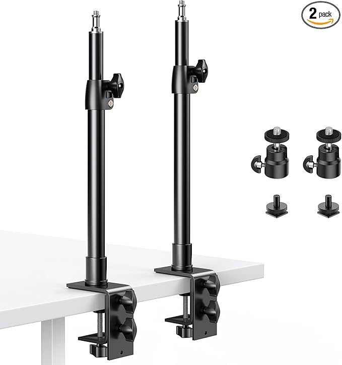 Dazzne 2-Pack Camera Desk Mount Stand with 1/4" Ball Head and Cold Shoe Mount Adapter,12.9-22" Tabletop Mounts Stand, Adjustable Aluminum Desktop Light Stand, for DSLR Camera, Ring Light, Video Light