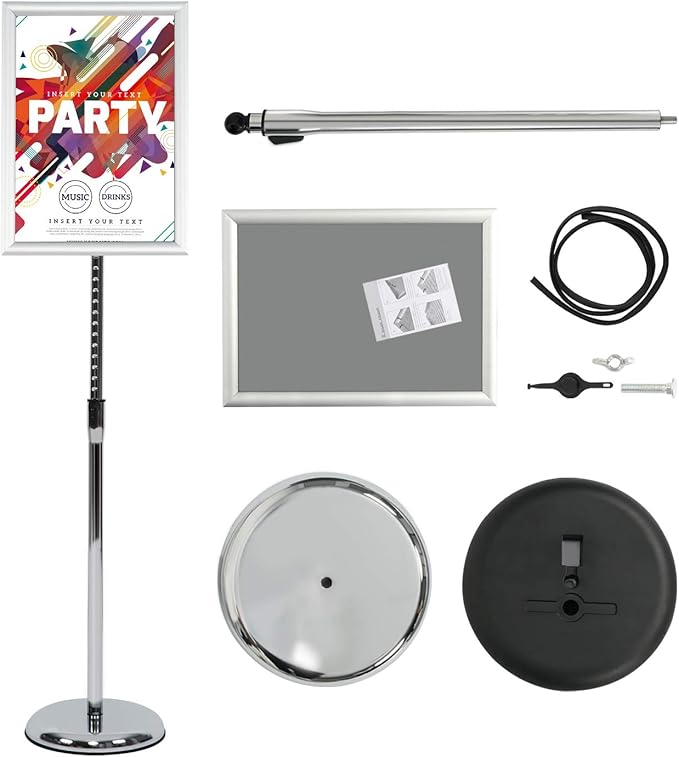 VAIIGO Pedestal Poster Stand, Adjustable Aluminum 11 x 17 Floor Standing Holder for Vertical and Horizontal View Sign Display, Silver