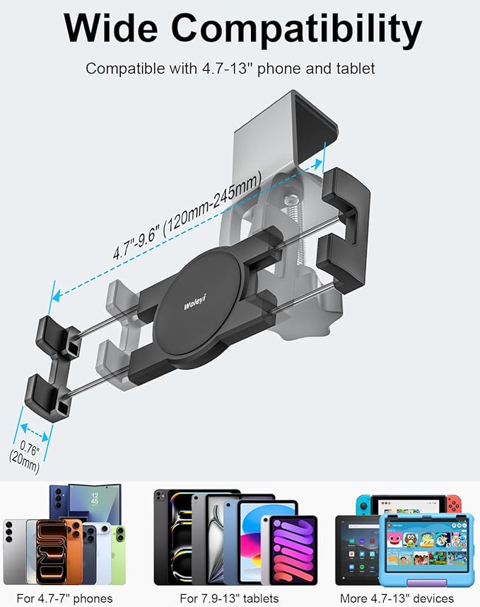 woleyi Kitchen Cabinet Tablet Mount, Easy-Install Under Cabinet Tablet Holder Stand with 360° Adjustable Clamp for iPad Pro Air Mini, Galaxy Tabs, Z Fold, Fire, Surface, Switch, iPhone, 4-13" Devices