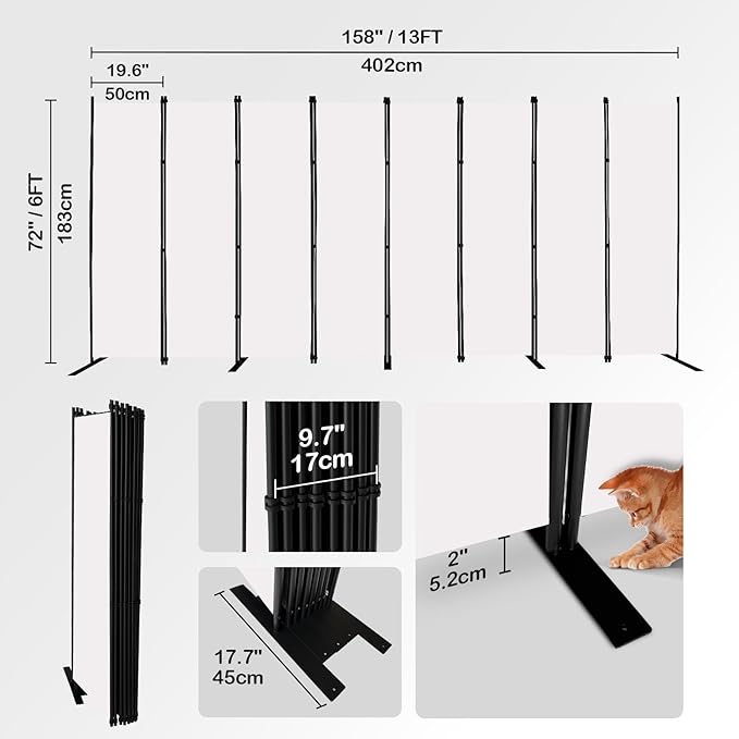 MAYOLIAH 8-Panel White Room Divider 6ft Tall Folding Privacy Screen Portable Office Partition Indoor Wall Separator 160" W X 72" H