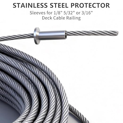 120 Pack Cable Railing Protector Sleeves,T316 Stainless Steel Protective Sleeves for 1/8" 5/32" or 3/16" Deck Cable Railing | Wood/Composite Posts/DIY Balustrade