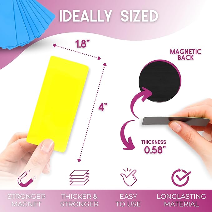 Availey 40 Pieces (4 x 1.8) - Full Colored Magnetic Dry Erase Labels - Reusable Strips for Classroom Home Office Garage Refrigerator Blank Writable Erasable Cards Name Tags Students Locker Shelf
