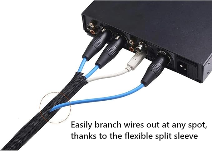QCSIW 1/2" x 10ft Black/White Cable Sleeve - Protects Cords from Pets & Organizes Wires - Modern Style - Polyester Material - Flame Retardant - Easy to Use & Cut