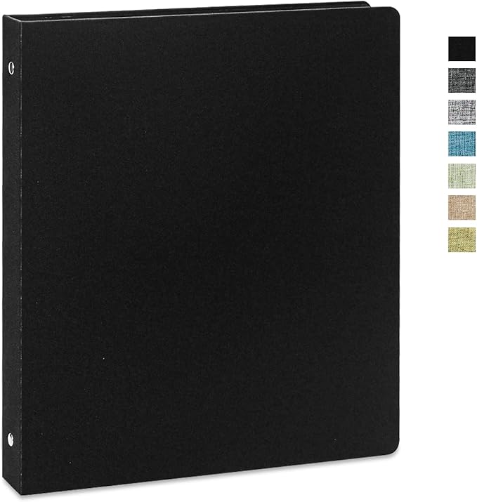 Vienrose 3 Ring Binder 1 Inch Round Rings with Linen Fabric Cover, Fits 8.5 x 11 Inch Paper, Durable Organizer for School, Office, Home, Recipes, Black