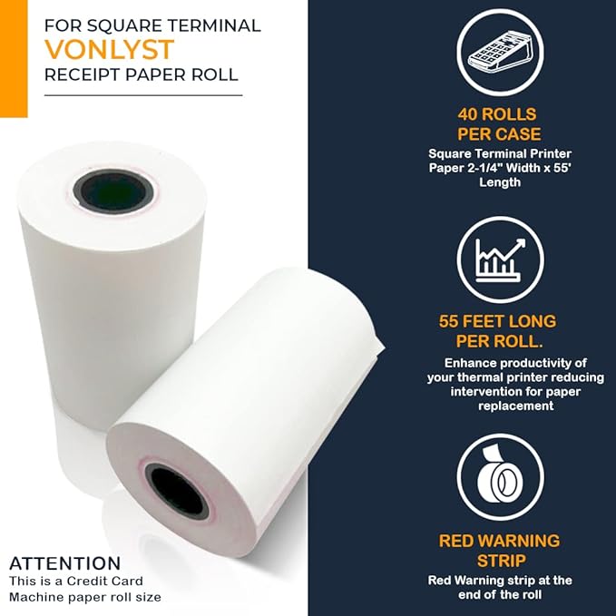 Vonlyst Receipt Paper Roll for Square Terminal Credit Card Machine (40 rolls)