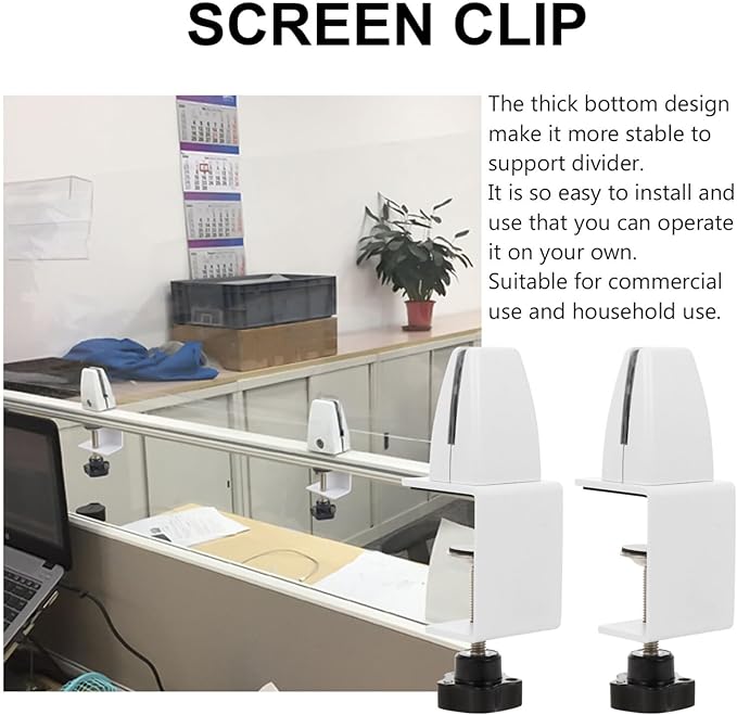 TEHAUX 2pcs Desk Partition Clip Hole Desktop Mount Clamp on Desk Accessories for Office Screen Partition Clip Thickened Base
