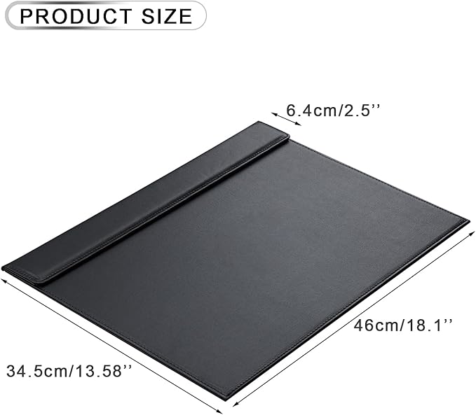 KINGFOM 18''x14'' Large Rectangle A3 Desk Writing & Drawing Desk Pad &Board Table Protector Mat with Paper Clip on Top Black