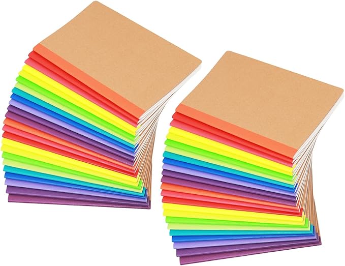 Zegrox A5 Notebook Bulk, 48 pack Kraft Cover College ruled Travel Journals with Pastel Color Spine for Students Office, 60 Lined Pages, 8.3”x 5.5”