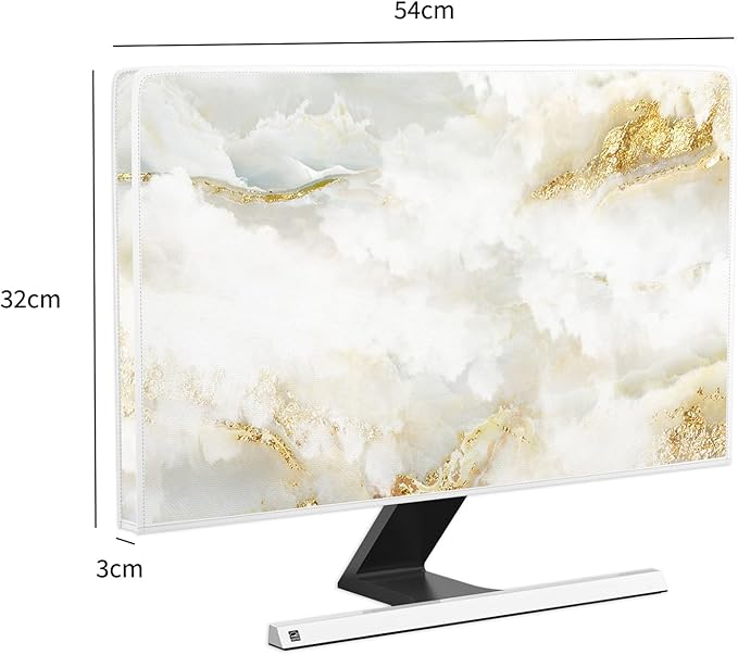 Baocicco White Gold Computer Monitor Cover with Abstract Texture Marble Design 22, 23, 24, 25 Inch Panel Case Computer Monitor Covers Sleeve Compatible with PC Desktop and TV LCD/LED/HD Screen Cover