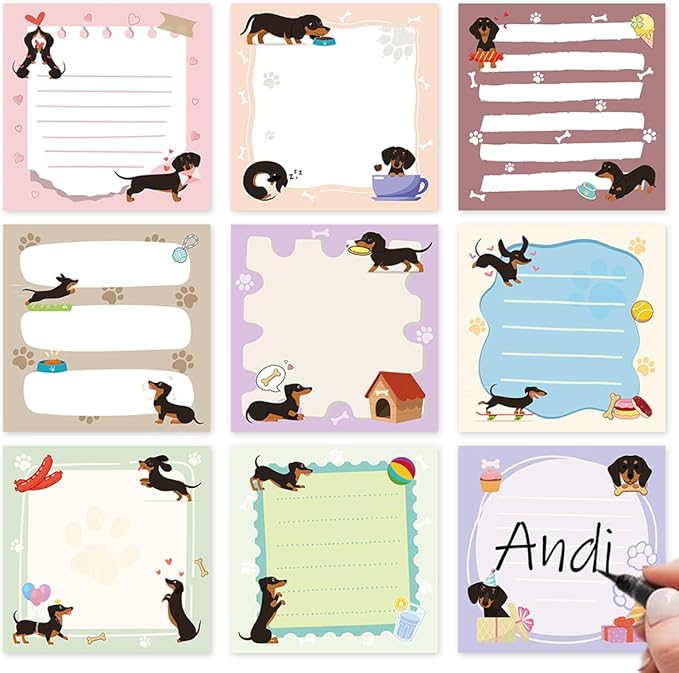 Lovarywow Dachshund Sticky Notes Gifts - 9Pack Cute Sticky Notes 3x3 Weiner Dog Gifts for Women Cartoon Dachshund Notepads Dog Self-Stick Notes Pads Office School Supplies Dachshund Gifts 450 Sheets