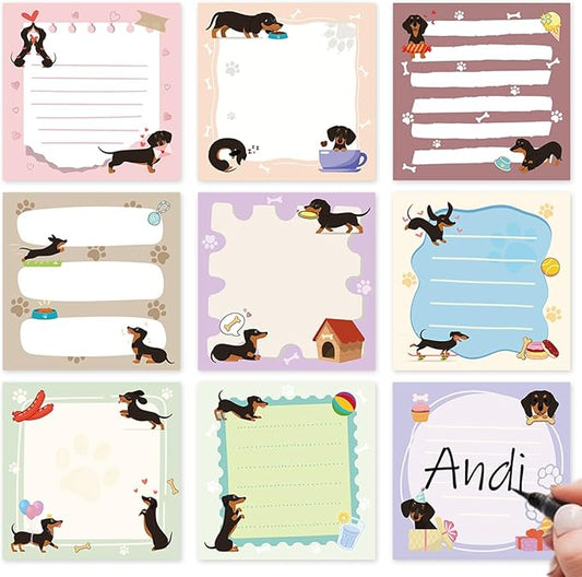 Lovarywow Dachshund Sticky Notes Gifts - 9Pack Cute Sticky Notes 3x3 Weiner Dog Gifts for Women Cartoon Dachshund Notepads Dog Self-Stick Notes Pads Office School Supplies Dachshund Gifts 450 Sheets