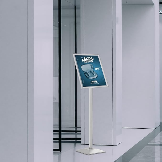 Golemas Sign Stand for Display, 11lbs Integrated Rod Heavy Duty Pedestal Floor Signage Stand Holder, for Outdoor or Indoor Advertising (8.5 x 11, Silver)