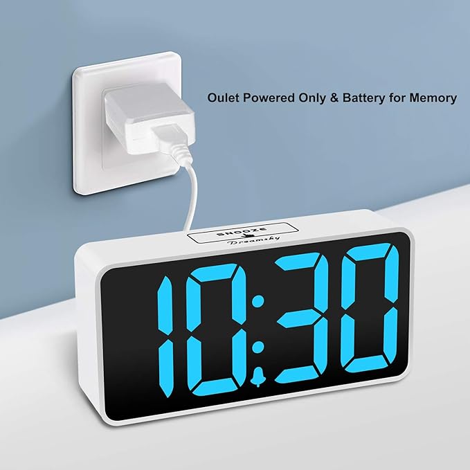 DreamSky Small Digital Alarm Clock for Bedroom, Large Big Numbers Display with Brightness Dimmer, Electric Bedside Desk Clock with USB Charging Port, Adjustable Alarm Volume, USB-C Adapter Powered