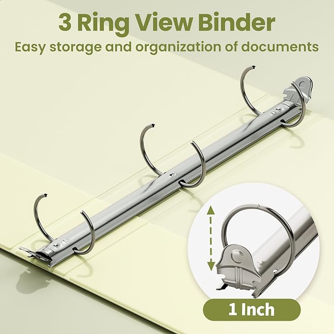 SUNEE 3 Ring Binder 1 Inch 1 Pack, Clear View Binder Three Ring PVC-Free (Fit 8.5x11 Inches) for School or Office Supplies, Light Yellow
