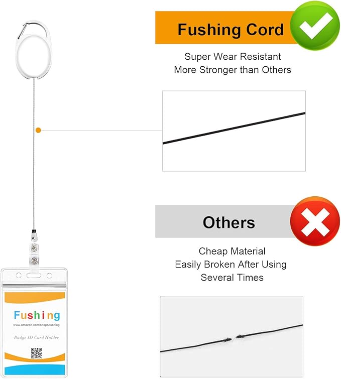 Fushing 20Pcs Retractable ID Badge Holders ID Badge Reels with Clip Retractable Badge Holders for Office Worker Doctor Nurse(White)