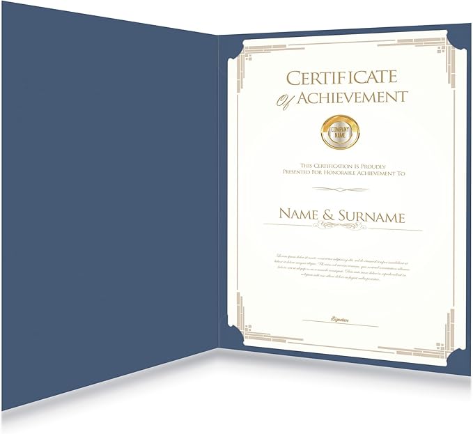 HAUTOCO 120 Pack Certificate Holders, Navy Blue Diploma Holders, Document Award Covers Certificate Folders with Gold Foil Border for 8.5x11 Letter Size