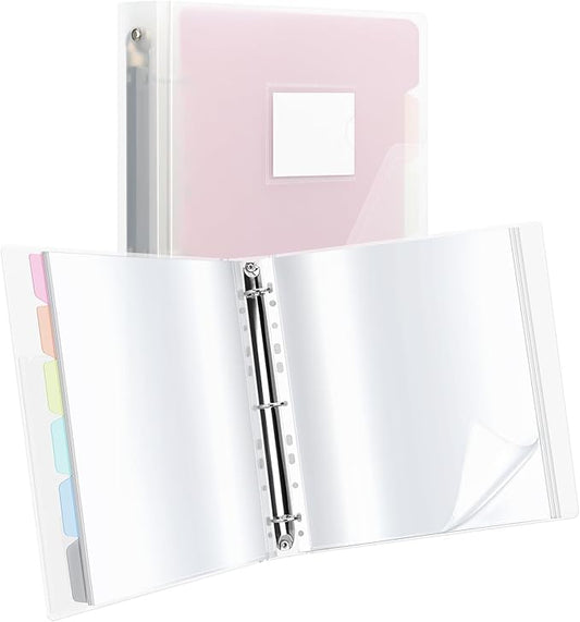 Uquelic 50-Pocket Clear Binder with Plastic Sleeves for Letter/A4 Size(11" x 8.5"), Document Binder Organizer for Papers, Certificates and Artwork, Macaron PP Divider Pages for Presentation