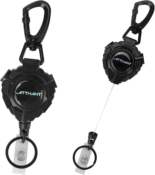 LATTHANT Badge Holder Retractable Clip, Heavy Duty Retractable Keychain with 31.5 in Smooth Steel Cord, Durable 360-degree Rotating Carabiner Badge Holder for Work, Fishing, Car Key, 9 oz